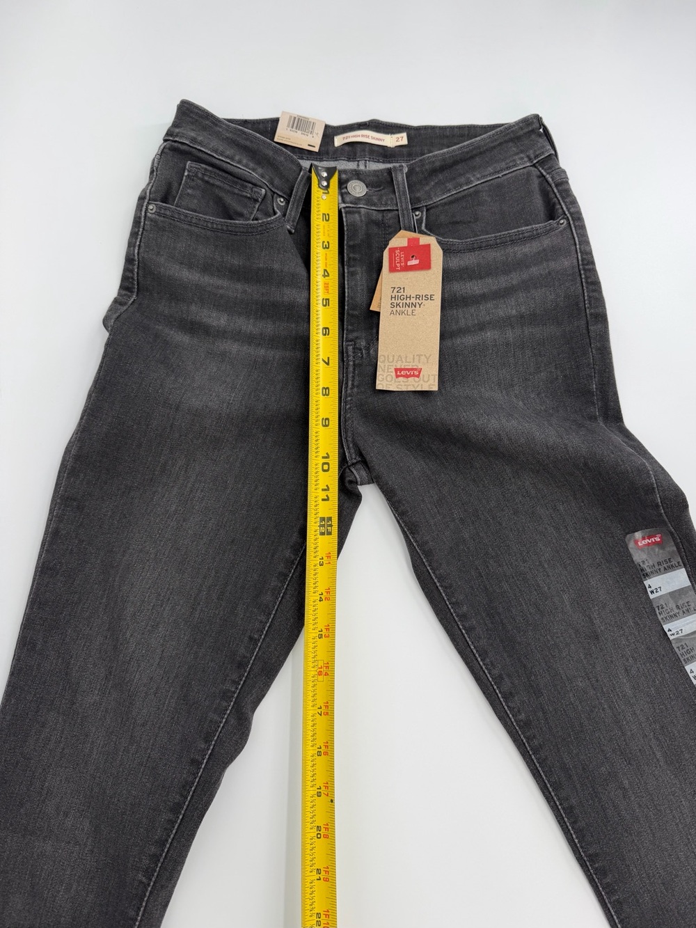 Levi’s 721 High Rise Skinny Ankle Jeans Women’s 4 W27 Black Studded Stretch - Picture 14 of 16